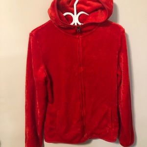 Red super fluffy zip up hoodie